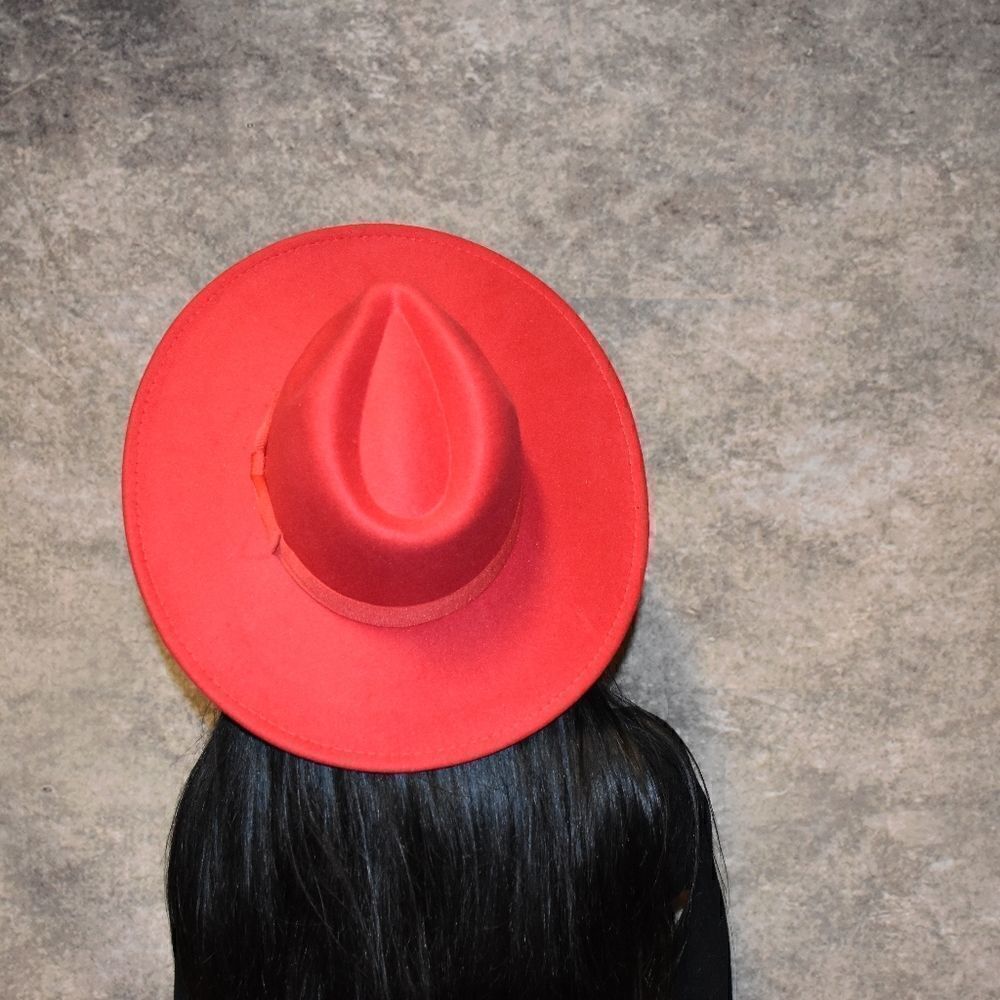 Red Bigger Wide Brim Fedora Hat - Picture 3 of 3